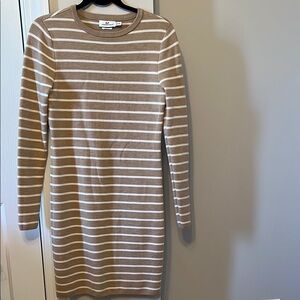 Vineyard Vines Striped Tan and White Sweater Dress